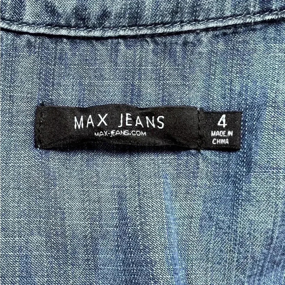Max Jeans Women's Chambray Dress Blue Denim Dress Roll Tab Sleeves Collar - Sz 4 - Picture 3 of 10